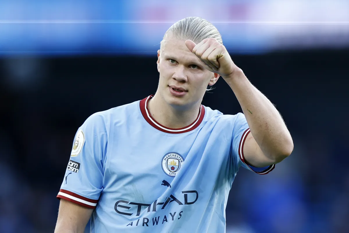 Erling Haaland reage após marcar na vitória do Manchester City por 2 a 0 sobre o Everton